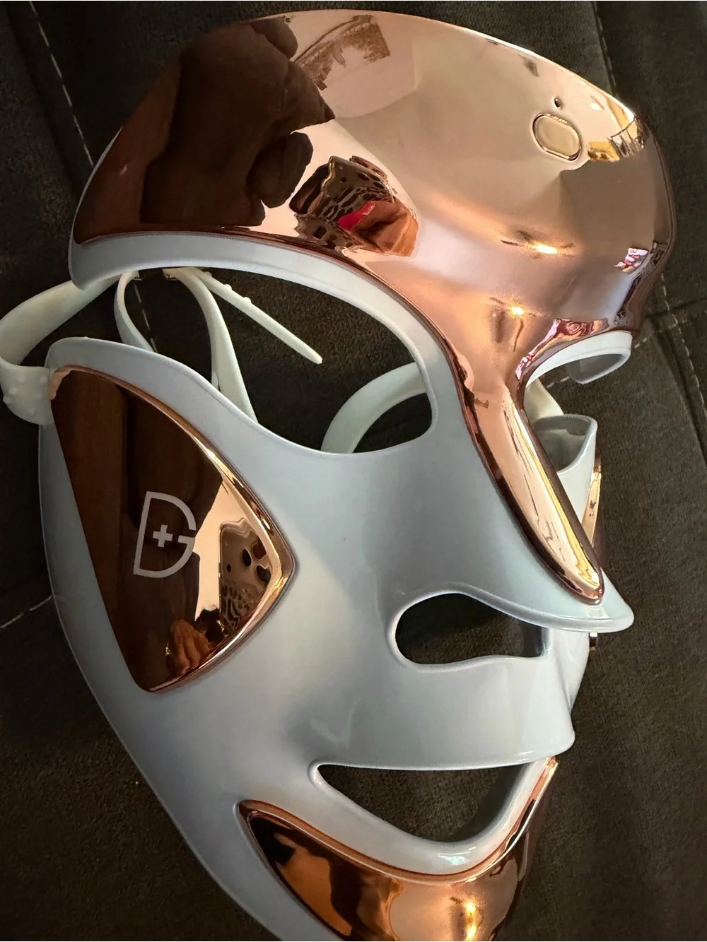 LED Light Therapy Facial Mask — White with Gold Accents
